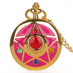 Montres de poche pentagramme rose, à la mode, classique, Vintage, Antiuqe, à Quartz, collier, chaîne Fob, cadeau pour filles et filles