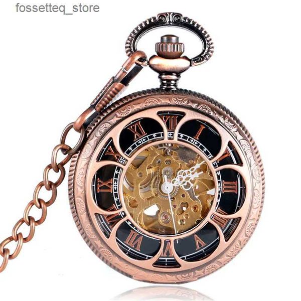 Montres de poche Joli étui à fleurs Steampunk Fob or Rose automatique mécanique poche de luxe femmes hommes cadeaux collier pendentif Fob chaîne L240322