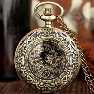 Pocket Watches Punk Vintage Dragon Phoenix Email Patch Design Quartz Watch Arabische cijfers Witte Dial Retro hanger kettingstijd