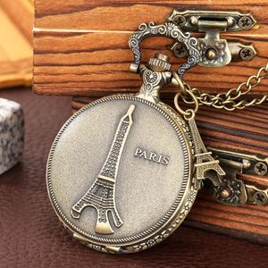 Pocket Watches Quartz Watch voor vrouwen romantische Eiffeltoren Case met hanger FOB ketting luxe souvenir cadeau montre de poche