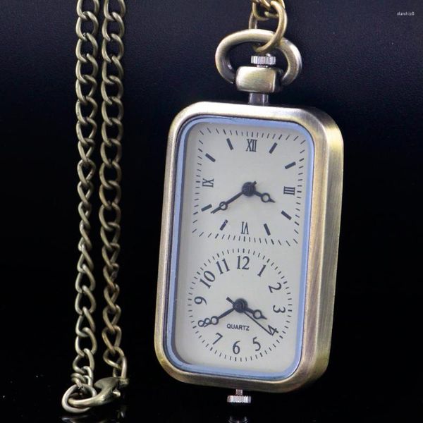 Montres de poche Rectangle Design Bilingue Vintage Arabe Chiffres Romains Cadran Pendentif Quartz Fob Cadeau Horloge