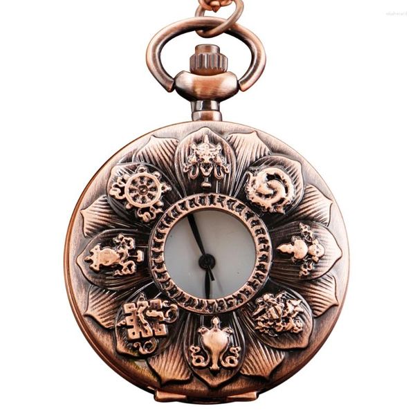 Montres de poche rouge ancien symbole de Puzzle à huit faces avec chaîne montre à Quartz exquise Steam Punk Vintage unisexe collier pendentif