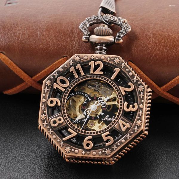 Relojes de bolsillo Reloj mecánico hueco digital árabe rojo y antiguo Reloj colgante conmemorativo Regalo con temporizador de cadena Fob