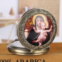 Pocket horloges religieuze Maagd Maria en Jesus Quartz Kijk hanger voor vrouwen meisjes dame sieraden ketting ketting cadeau mannen