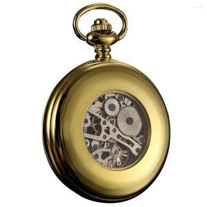 Pocket horloges retro zwart skelet Romeins nummer wijzerplaat Golden Case Round Face Analoge mannelijke Hand Wind Klok Men Mechanisch horloge /KSP034