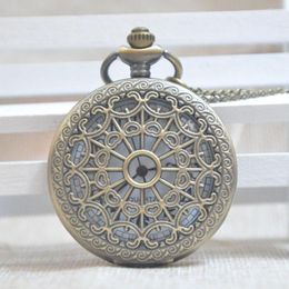Pocket horloges retro bronzen perzikvormige bloem hol kwarts horloge analoge hang ketting heren dames geschenken