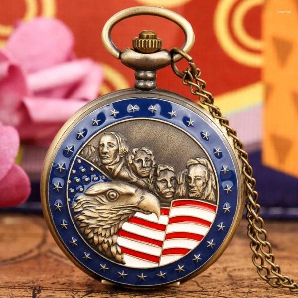 Relojes de bolsillo Reloj de bronce retro Estados Unidos de América Collar Colgante Coleccionables Regalo para hombres Vintage