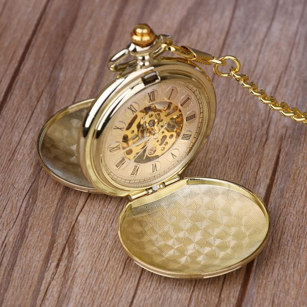 Relojes de bolsillo Relojes de bolsillo retro dorados Relojes de bolsillo mecánicos de doble cazador completo Reloj de bolsillo grabado para hombres y mujeres Cadena de reloj de enfermera 230830