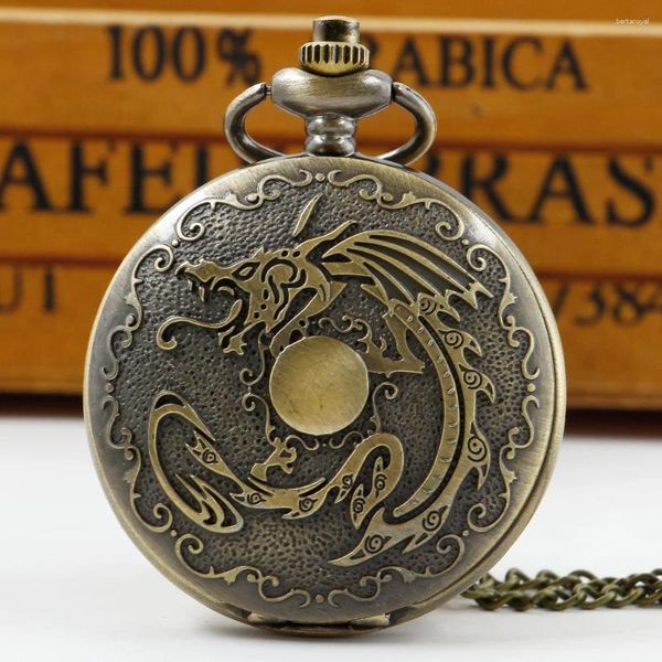 Relojes de bolsillo Retro diseño de medio dragón colgante hombres mujeres Reloj cadena moda Reloj fresco niños regalo Reloj