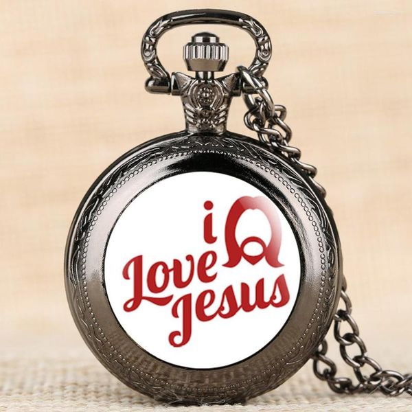 Orologi da taschino Retro I Love Jesus Series Watch For Men Women Quartz Analog Friend Pendant Chain Link Children