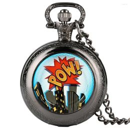 Pocket Watches Retro Mens Collar Watch Pow City Design para Boy Quartz Árabe Numeral Adolescente