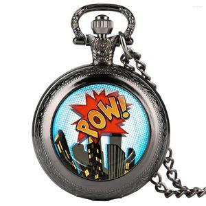 Pocket Watches Retro Mens Collar Watch Pow City Design para Boy Quartz Árabe Numeral Adolescente