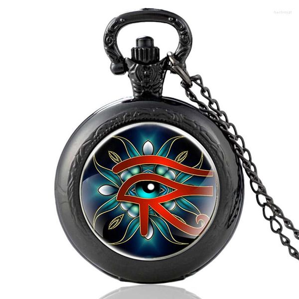 Relojes de bolsillo Retro misterioso El Ojo de Horus diseño cabujón de cristal reloj de cuarzo Vintage hombres mujeres colgante collar cadena reloj