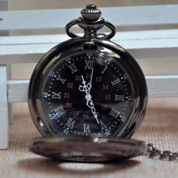 Relojes de bolsillo con personalidad Retro, reloj de cuarzo hueco con Número romano clásico negro, collar con colgante analógico, regalos para hombre y mujer