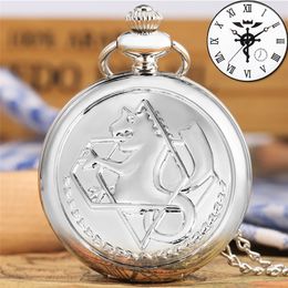 Pocket horloges retro SilverBronze Tone Fullmetal Alchemist Watch Cosplay Edward Elric Anime Design Boy Hang ketting Ketting Geschenk 220826