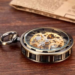 Relojes de bolsillo Retro Steampunk Esqueleto Mecánico Fob Reloj Reloj Collar Colgante HandWinding Hombres Mujeres Cadena Regalo 231216