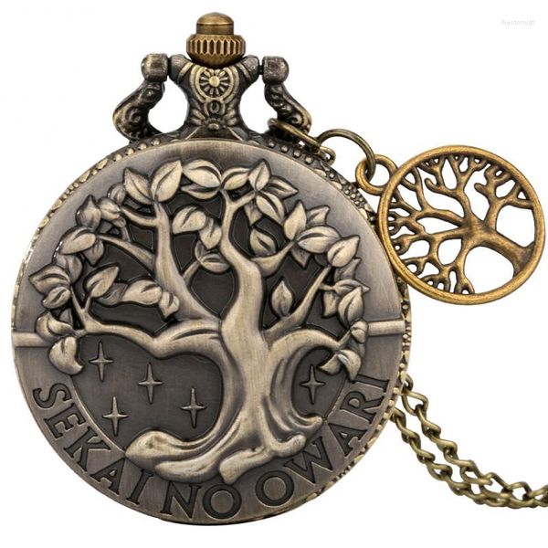 Montres de poche rétro arbre de vie motif croquis peinture à l'encre cadran montre à Quartz chaîne en Bronze collier Antique horloge avec accessoire
