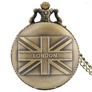 Montres de poche rétro drapeau britannique affichage Bronze LONDRES modèle britannique femmes hommes montre à Quartz chaînes Vintage cadeaux Masculino