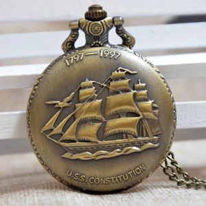 Relojes de bolsillo Retro Vintage bronce velero barco Reloj de cuarzo colgante analógico Collar hombres mujeres regalos cadena Fob Reloj Montre