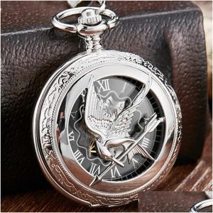 Relojes de bolsillo Retro Vintage Hollow The Hunger Games Mockingjay Mockingbird Reloj de cuarzo Collar Cadena Moda Sier Relo De Bolso Dro Dhf7R