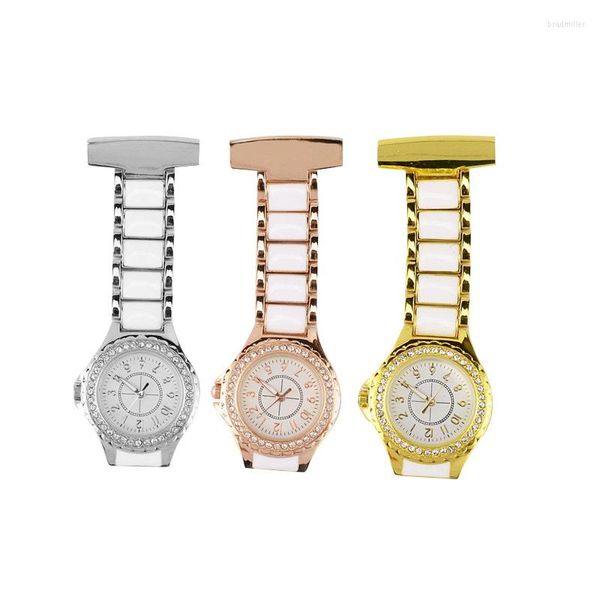 Relojes de bolsillo Reloj Fob con diamantes de imitación Lujo Brillante Números arábigos Aleación Pulsera Recorte Cuarzo Moda Casual