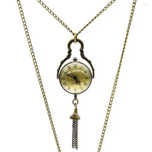 Pocket horloges Romeinse numeral horloge unisex antieke vintage glazen ball bull eye long ketting hanger quartz