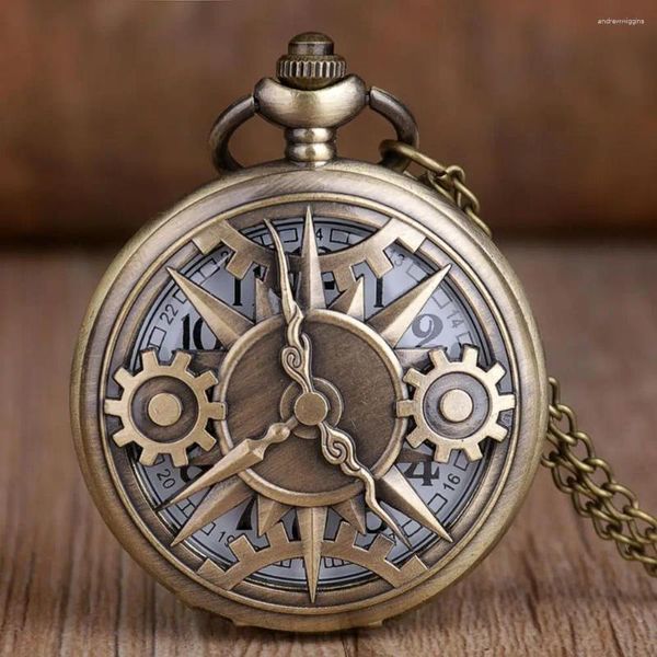 Montres de poche Sdotter Unique rétro Bronze Steampunk creux Gear Design montre à quartz avec collier chaîne loisirs pendentif cadeau hommes Cloc