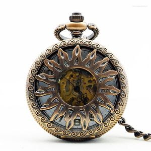 Montres de poche SHUHANG rouge soleil conception creuse montre mécanique Vintage Fob chaîne collier Bracelet pendentif horloge cadeau pour hommes