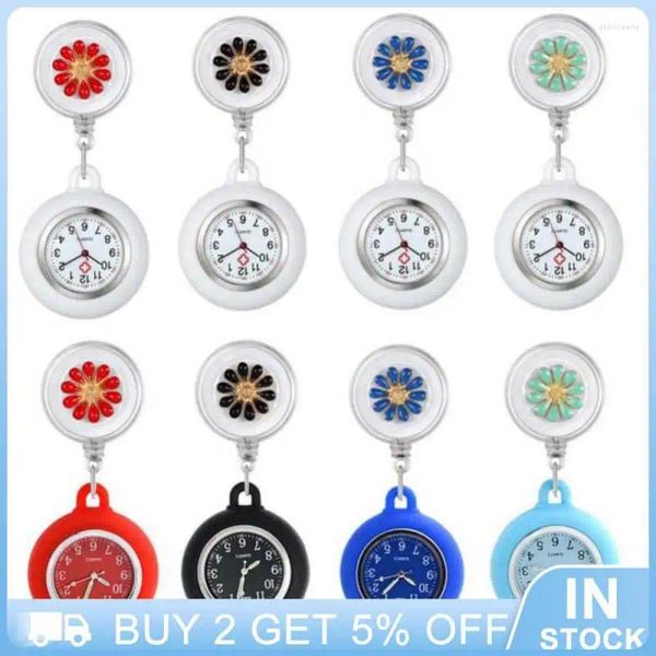 Relojes de bolsillo de silicona para enfermera, reloj colorido portátil con esfera redonda, pecho retráctil, cuarzo duradero para mujer