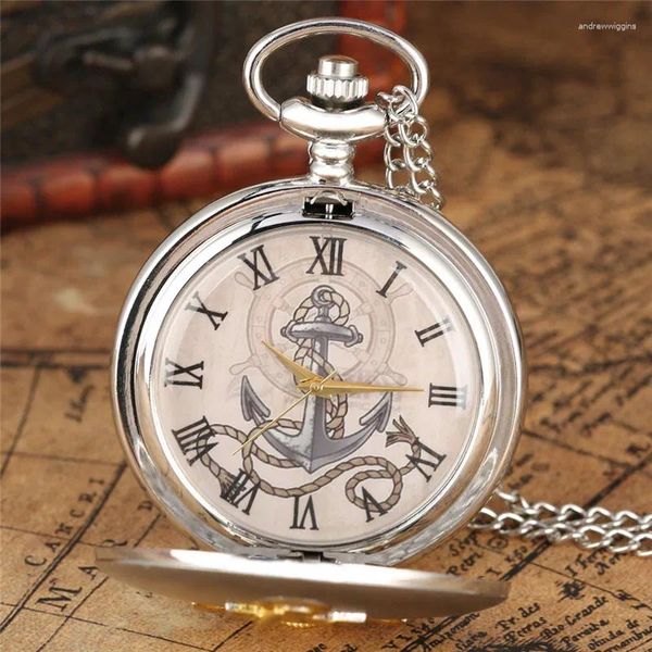 Relojes De Bolsillo Plata Oro Diseño De Vela Hombres Mujeres Reloj Analógico De Cuarzo Número Romano Dial Con Suéter Collar Cadena Reloj De Bolsillo