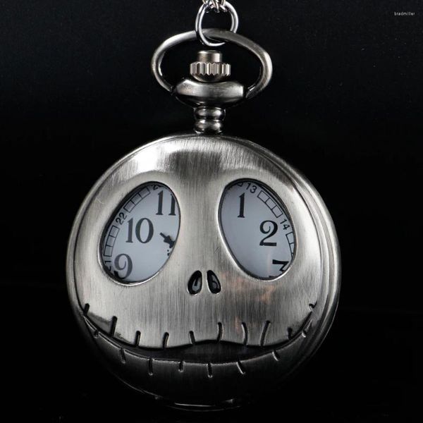 Pocket Watches Silver Halloween Tema Unisex Fashion Roman Digital Digital Steam Punk Watch Collar colgante para hombres con regalo de cadena