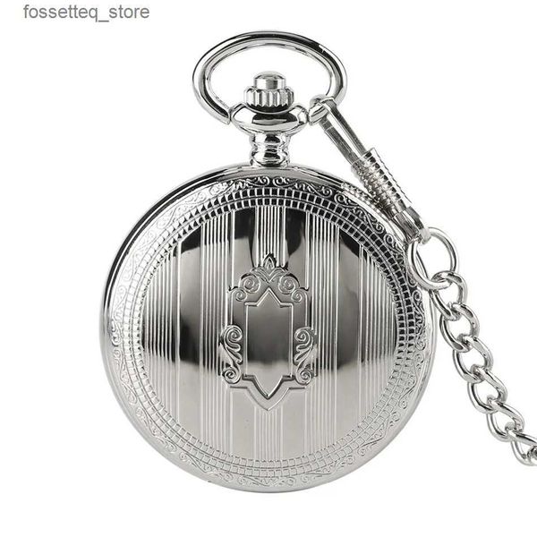 Montres de poche Silver Shield automatique mécanique poche chiffres arabes affichage pendentif à remontage automatique horloge de poche Antique cadeaux masculins L240322