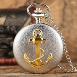 Pocket Watches Silver Vintage Classic Design Quartz Watch Men Anchor Souvenir Gift met 80 cm kettingketting klok mannelijke relogio