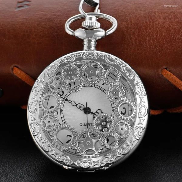 Montres de poche Argent Vintage Gear Montre Steampunk Collier Numérique Pendentif Chaîne Horloge Mode Sculpture Femmes Hommes Cadeau CF1201