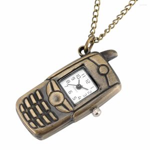 Montres de poche Small Bronze Mobile Phone Design Quartz Watch Retro 80cm Pendant Collier Bijoux de chaîne vintage Cadeaux pour hommes femmes