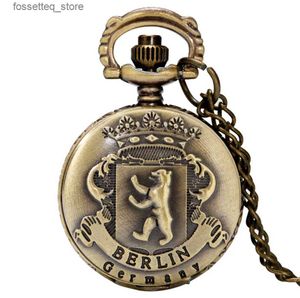 Montres de poche petite taille allemagne Berlin Souvenir collier de poche pour enfants La Bronze collier pendentif horloge L240322