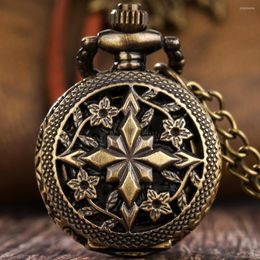 Relojes de bolsillo pequeño reloj para mujer cubierta de flores huecas collar de cuarzo de bronce colgante regalo señoras Montre De Poche