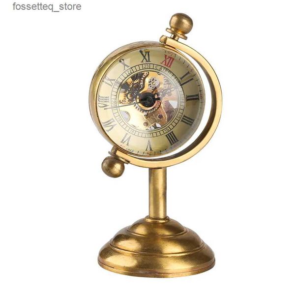 Montres de poche Spinning Globe or horloge de bureau pour hommes créatifs décoration de la maison pour femmes horloge de table en cuivre à remontage manuel L240322