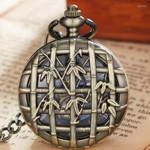 Montres de poche Carré Croix Bande Feuille En Acier Inoxydable Vintage Montre Squelette Cadran Main Vent Mécanique Fob Chaîne Pendentif Horloge