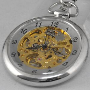 Pocket horloges roestvrij staal Arabische nummers Steampunk gouden skelet handwind horloge hanger fob bolso relogio mannen vrouwen 40 mm