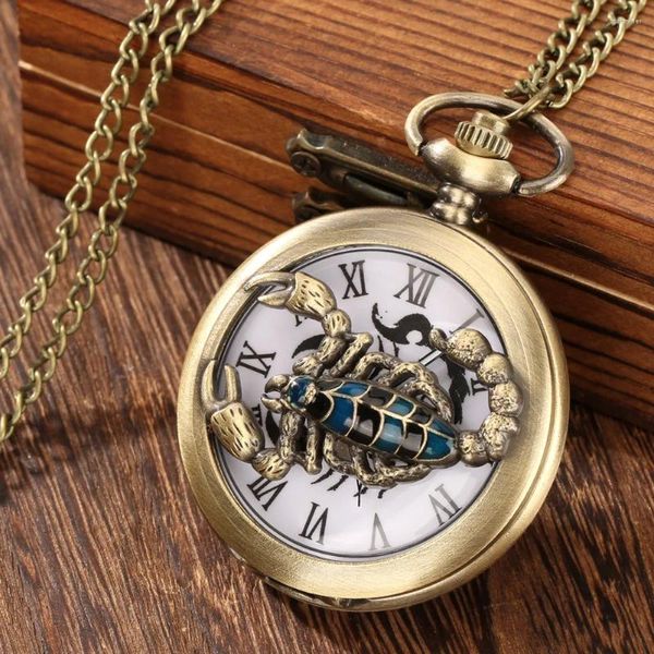 Relojes de bolsillo Steampunk 3D Scorpion Colgante Reloj Retro Metal Jewelry Clock Cabecillo