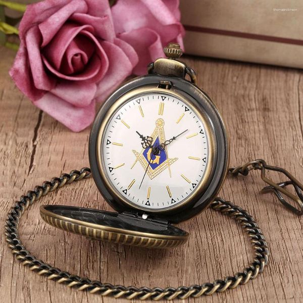 Montres de poche Steampunk Bronze/or symbole franc-maçon montre à Quartz Fob chaîne pendentif horloge haute qualité Antique montre cadeaux