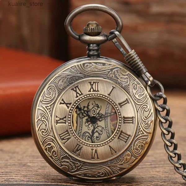 Relojes de bolsillo Cadena de esqueleto de bolsillo mecánico Steampunk Romano Vintage Pense con un regalo de cadena de 30 cm P839C L240402