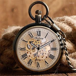 Zakhorloges Steampunk Brons Heren Dames Automatisch mechanisch horloge Lichtgevende wijzers Romeinse cijfers Hanger Ketting Relogio De Bolso Gift