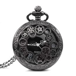 Montres de poche Steampunk cuivre Vintage engrenage creux montre à Quartz collier pendentif horloge chaîne hommes femmes avec cadeaux 231216