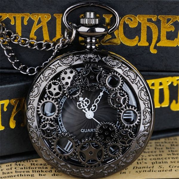 Montres de poche Steampunk cuivre Vintage engrenage creux montre à Quartz collier pendentif horloge chaîne hommes femmes 220826