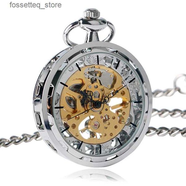Pocket Watches Steampunk para hombres Mujeres Ventilador de mano de lujo Mecánica es colgante de Balck de bronce de oro plateado con FOB Chian L240322