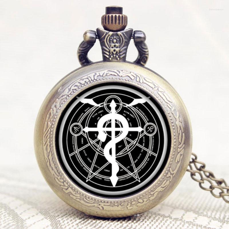 Orologi da tasca Steampunk Fullmetal Alchemist Collana con ciondolo orologio al quarzo in stile antico completo per donna uomo