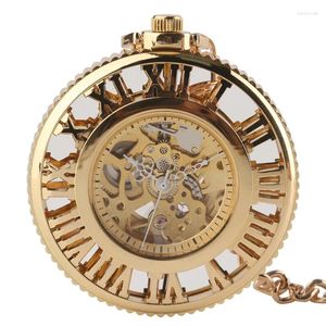 Zakhorloges Steampunk Gouden Holle Automatische Mechanische Horloge Voor Vrouwen Mannen Romeinse Nummer Wijzerplaat Klok Hanger Ketting Ketting