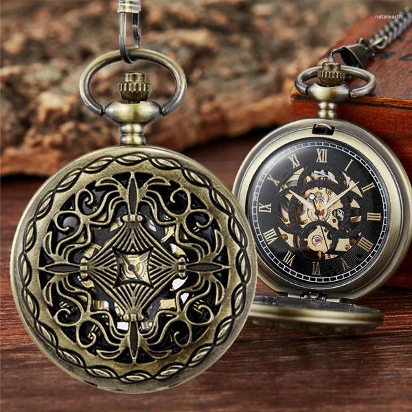 Montres de poche Steampunk creuses mécaniques pour hommes et femmes, marque, pendentif vent manuel, collier Fob, chaîne cadeau